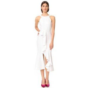 Nicholas Crepe Asymmetric Ruffle Dress - Ivory, size US 6